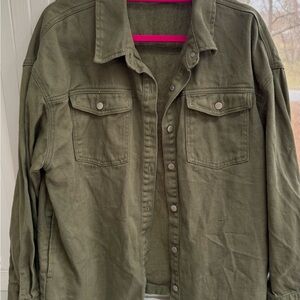 Dokotoo Women’s Oversized Frayed Hem Olive Green Jean Jacket Sz XL